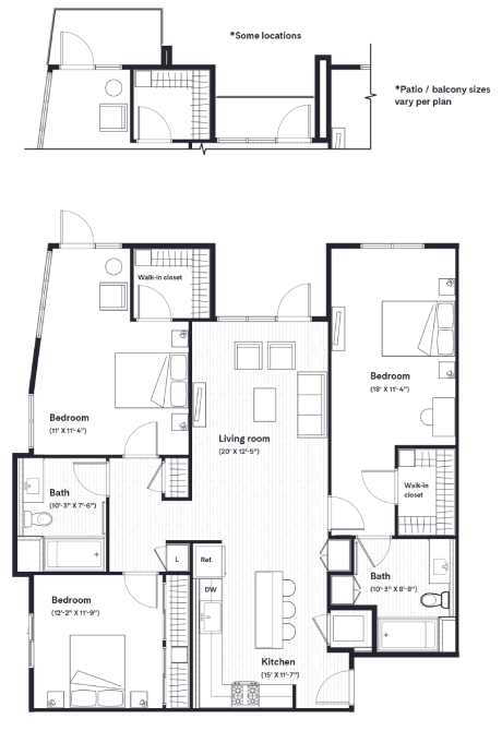 three floor plan of a modern house with a pool and a garage